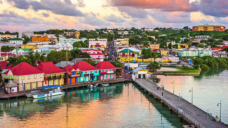 St. John's, Antigua port and skyline at dusk